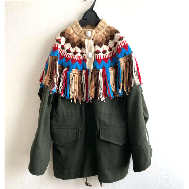 sacai(サカイ)の【SALE】美品　サカイ　sacai コート　ドッキング　ニット　カーキ レディースのジャケット/アウター(モッズコート)の商品写真