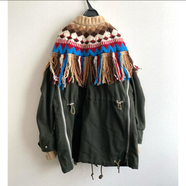 sacai(サカイ)の【SALE】美品　サカイ　sacai コート　ドッキング　ニット　カーキ レディースのジャケット/アウター(モッズコート)の商品写真