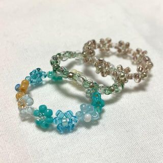 handmadeハンドメイド　ブルー系フラワービーズリング3点セット💙(リング)