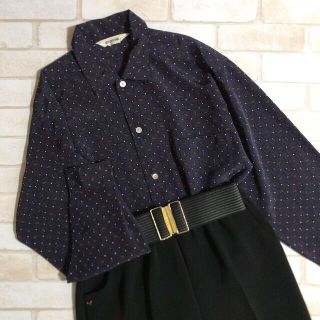 グリモワール(Grimoire)の紫 パープル ドット ペイズリー ハイネック ゆったり レトロ 柄シャツ(シャツ/ブラウス(長袖/七分))