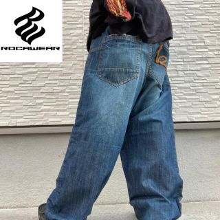 豪華で新しい 古着 90's ROCAWEAR w38 ストリート B系 ワイドデニム ★絶版品★ ストリート B系 w38 ワイドデニムバギーパンツ カールカナイ 古着 90's デニム/ジーンズ