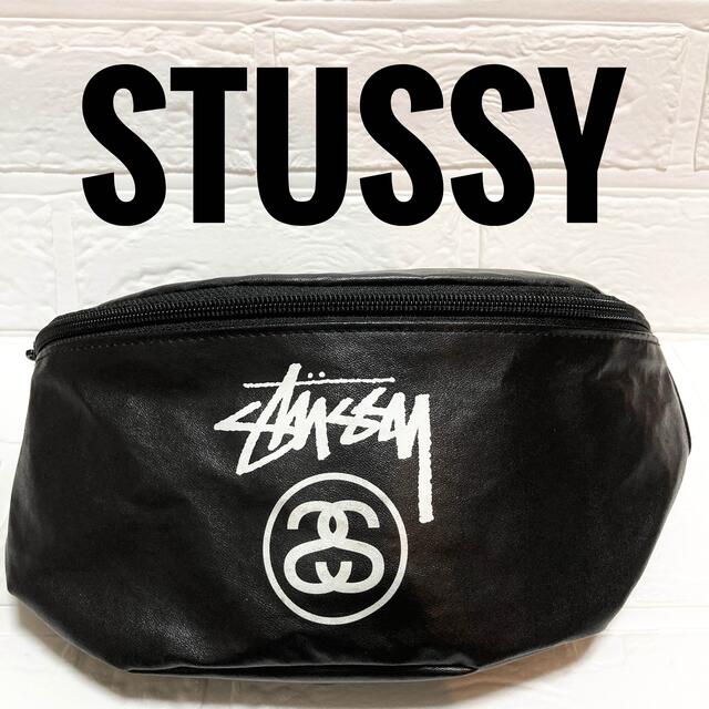 STUSSY(ステューシー)の【美品】 stussy ウエスト　ポーチ　ブラック　白　ロゴ メンズのバッグ(ウエストポーチ)の商品写真