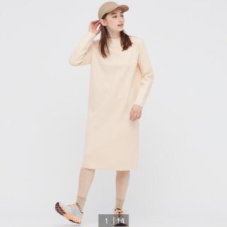 ユニクロ(UNIQLO)のスフレヤーンボートネックワンピース　ユニクロ(ひざ丈ワンピース)