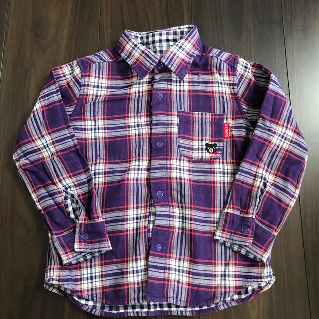リバーシブル長袖チェックシャツ　紫　100