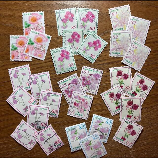 日本の古切手　使用済み切手　お花 ピンク　30枚 エンタメ/ホビーのコレクション(使用済み切手/官製はがき)の商品写真