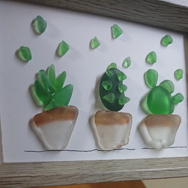 シーグラスアート サボテン 観葉植物