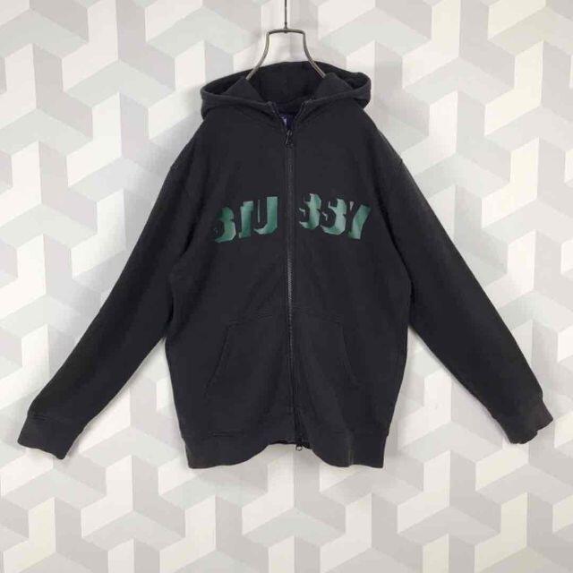 stussy【Stussy】90s 旧タグ 黒 ジップ スウェットパーカーステューシー.