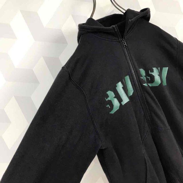 stussy【Stussy】90s 旧タグ 黒 ジップ スウェットパーカーステューシー.