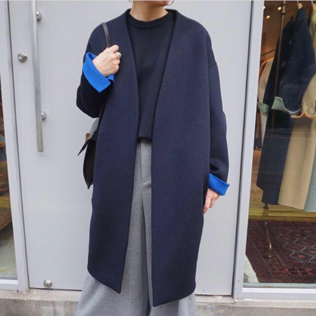 ENFOLD 18AW ウールリバーノーカラーコート　美品　エンフォルド