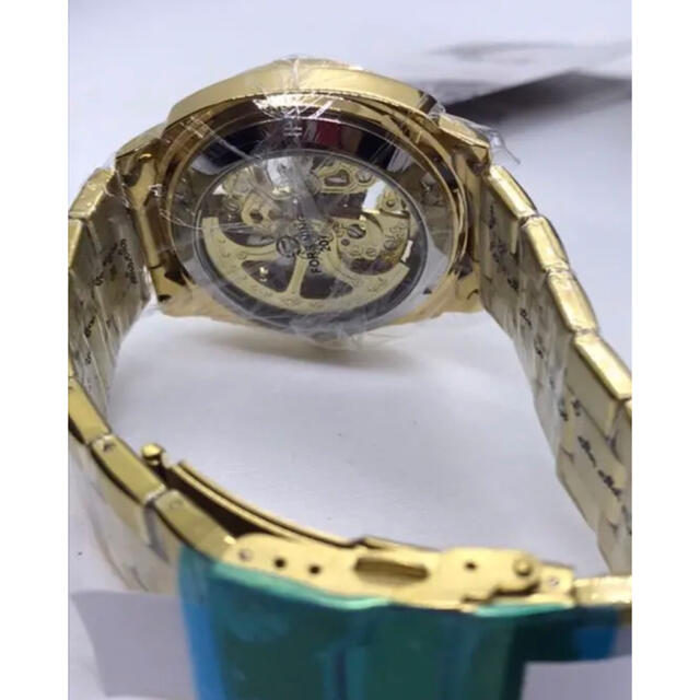 自動巻　機械式　アナログ　フルスケルトン　腕時計　ゴールドステンレス鋼　防水