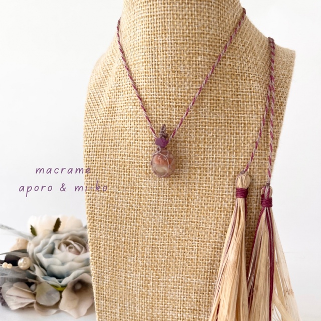 桜瑪瑙と精麻タッセルのネックレスの通販 by macrame aporo&mi-ko|ラクマ