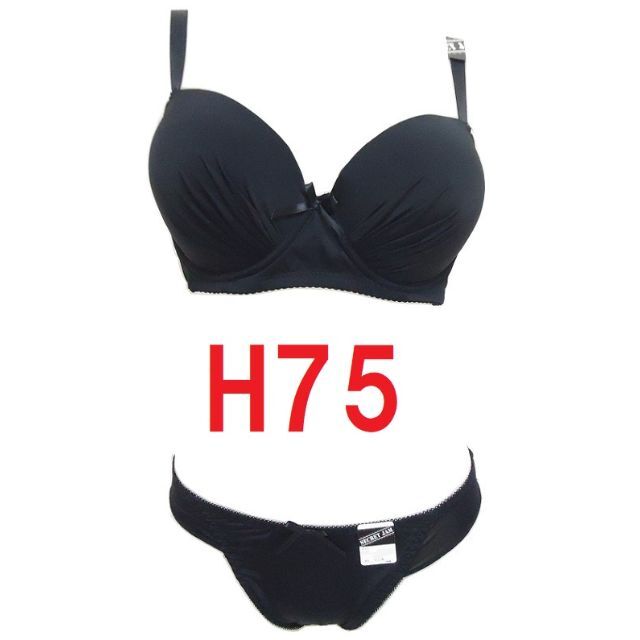 【3セット】Ｈ75/Ｌ・ブラック●シームレスブラジャー＆ショーツ●補正下着