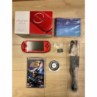 プレイステーションポータブル(PlayStation Portable)のPSP レッド 本体 モンハン3 ガンダム(携帯用ゲーム機本体)