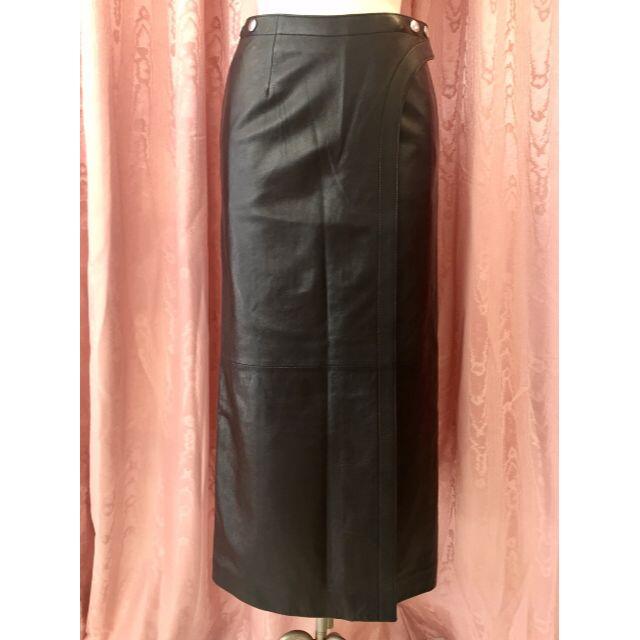 celine(セリーヌ)の未使用 CELINE セリーヌ ラップスカート ロング丈 羊革 黒 サイズ34 レディースのスカート(ロングスカート)の商品写真