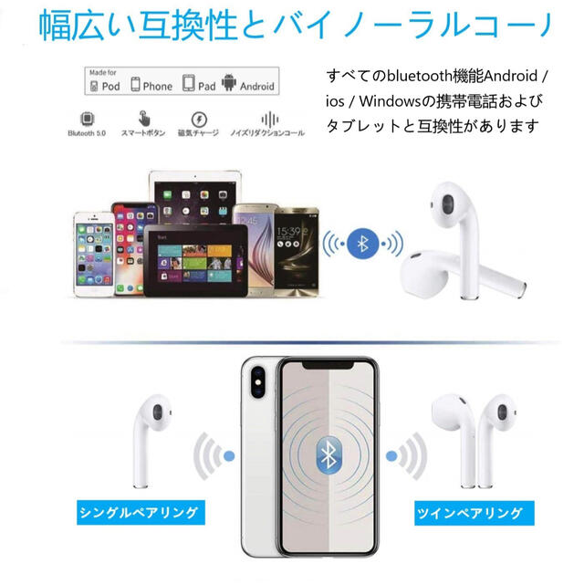 ワイヤレスイヤホン Bluetoothイヤホン　2点セット#855 スマホ/家電/カメラのオーディオ機器(ヘッドフォン/イヤフォン)の商品写真