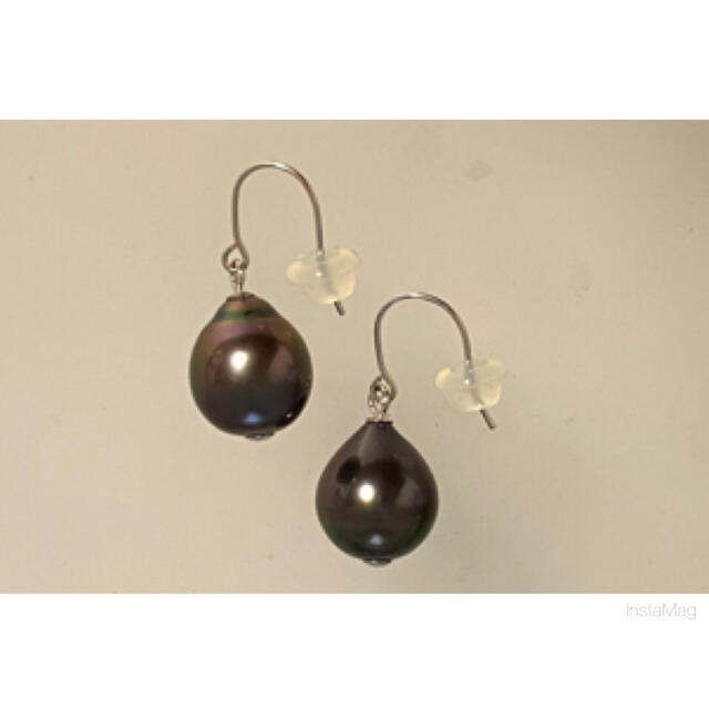 (R1128-3)K10,18WG タヒチ黒真珠アメリカンピアス