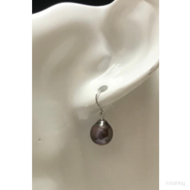 (R1128-3)K10,18WG タヒチ黒真珠アメリカンピアス