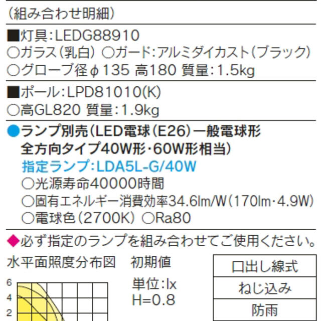 大人気HOT】 LEDG88910 アウトドアライト LED電球タイプ ガーデンライト 灯具のみ 東芝ライテック 照明器具 庭 屋外用照明  タカラShop PayPayモール店 通販 PayPayモール