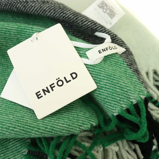 ENFOLD(エンフォルド)のエンフォルド ストール ショール チェック フリンジ 大判 38 M 緑 レディースのファッション小物(ストール/パシュミナ)の商品写真