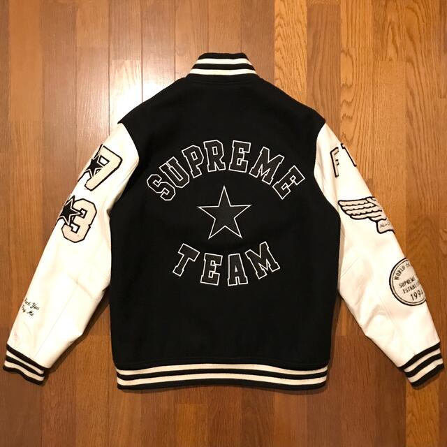 AW Supremeウール バーシティ クルー ジャケット 袖レザー