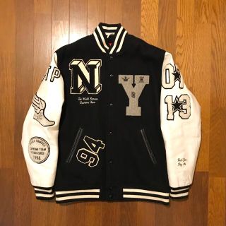 AW Supremeウール バーシティ クルー ジャケット 袖レザー