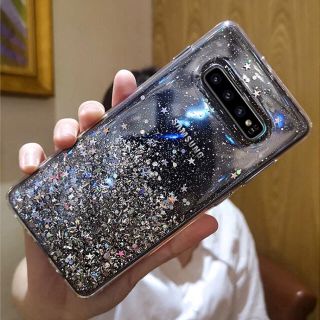 No.75＊ブラックカラー　シルバー銀箔粉ラメグリッター♡GALAXYケース(Androidケース)