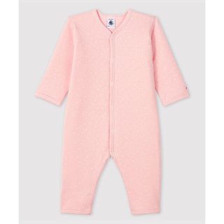 プチバトー(PETIT BATEAU)の【中古】プチバトー中綿ロンパースピンクハート60サイズ(ロンパース)