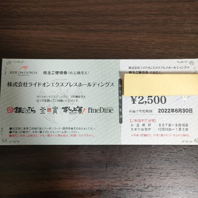 ライドオンエクスプレス株主優待券2,500円分 チケットの優待券/割引券(その他)の商品写真