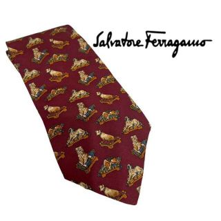 サルヴァトーレフェラガモ(Salvatore Ferragamo)の【美品】フェラガモ　ネクタイ　アニマル　犬　レッド(ネクタイ)