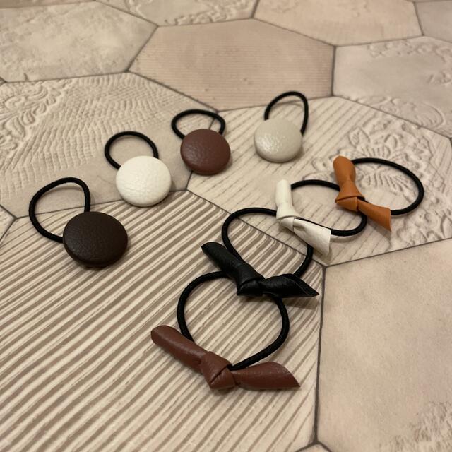 ヘアゴム セット ハンドメイド レザー調 シンプル くるみボタン 大人