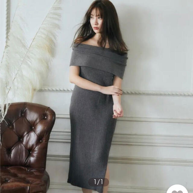 herlipto off shoulder ribbed knit dress