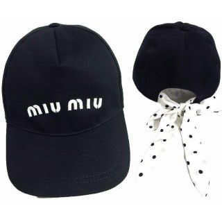 ミュウミュウ(miumiu)の21SS miu miu ミュウミュウ リボン キャップ 帽子 L 59cm 黒(キャップ)