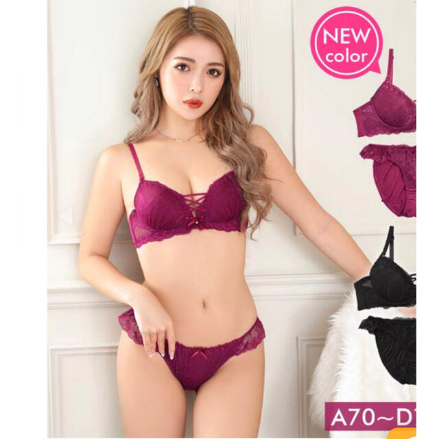 dazzy store(デイジーストア)のDRW ワンカラーレースアップブラジャー&フルバックショーツ レディースの下着/アンダーウェア(ブラ&ショーツセット)の商品写真