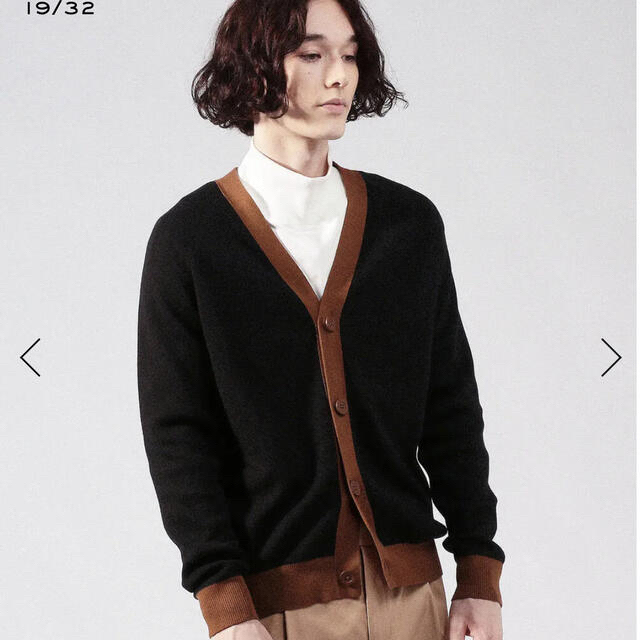 美品 CABaN コットンカシミヤ バイカラーVネックカーディガン キャメル