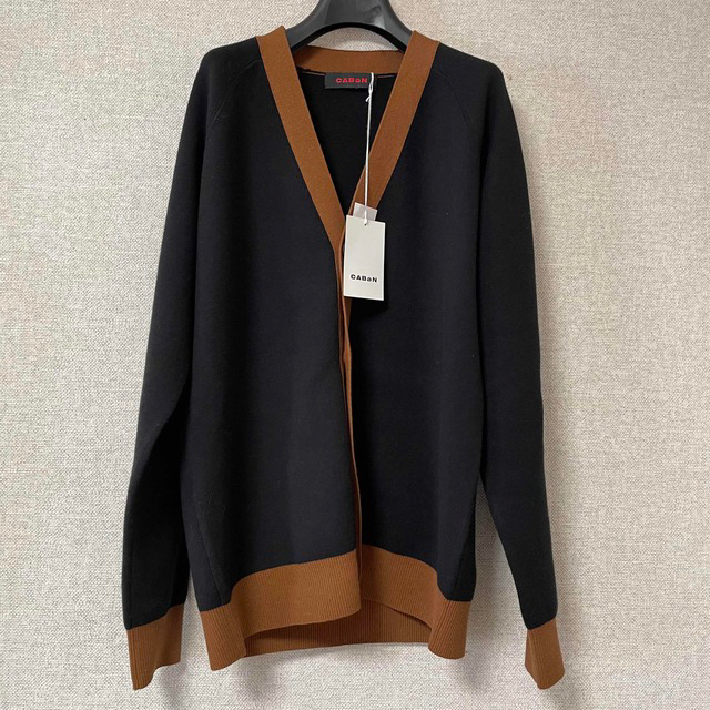 美品 CABaN コットンカシミヤ バイカラーVネックカーディガン キャメル