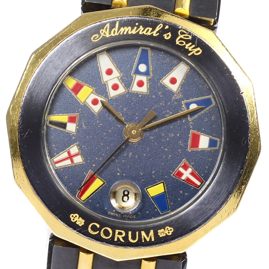 少しの擦り傷ベゼルコルム CORUM 39.610.31 V052 アドミラルズカップ デイト ガンブルー クォーツ レディース _653687【ev20】