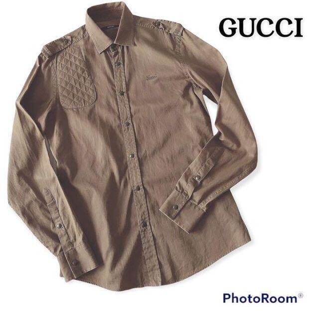 Gucci - GUCCIグッチブランドロゴ刺繍 ミリタリー シャツの通販 by
