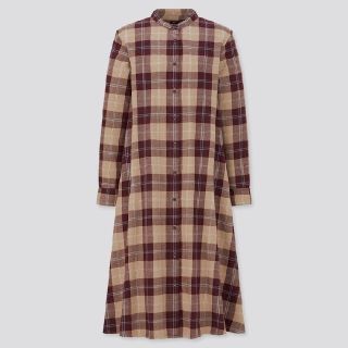 ユニクロ(UNIQLO)のユニクロ　フランネルAラインワンピース（長袖）Mサイズ　中古(ひざ丈ワンピース)