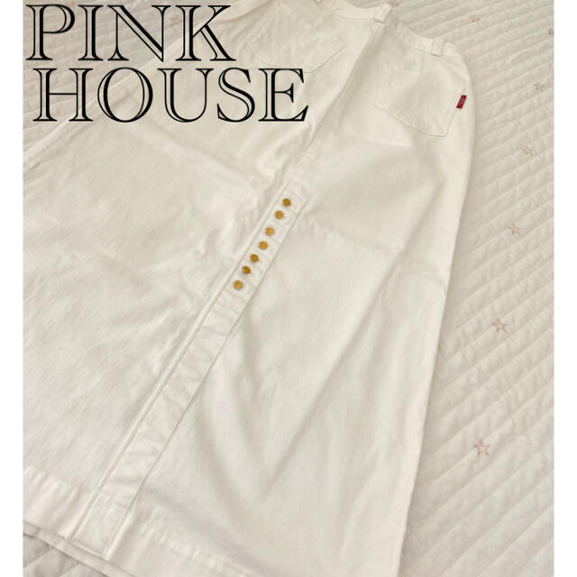 PINK HOUSE(ピンクハウス)のピンクハウス　ロングスカート　白　デニム　シンプル　金ボタン　ブティック レディースのスカート(ロングスカート)の商品写真