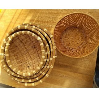 竹かご 竹ざる 5個セットとおまけの木製かご(バスケット/かご)