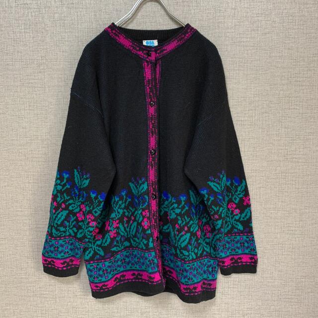 90s イタリア製　ビンテージ　used ロングカーディガン　花柄ニット