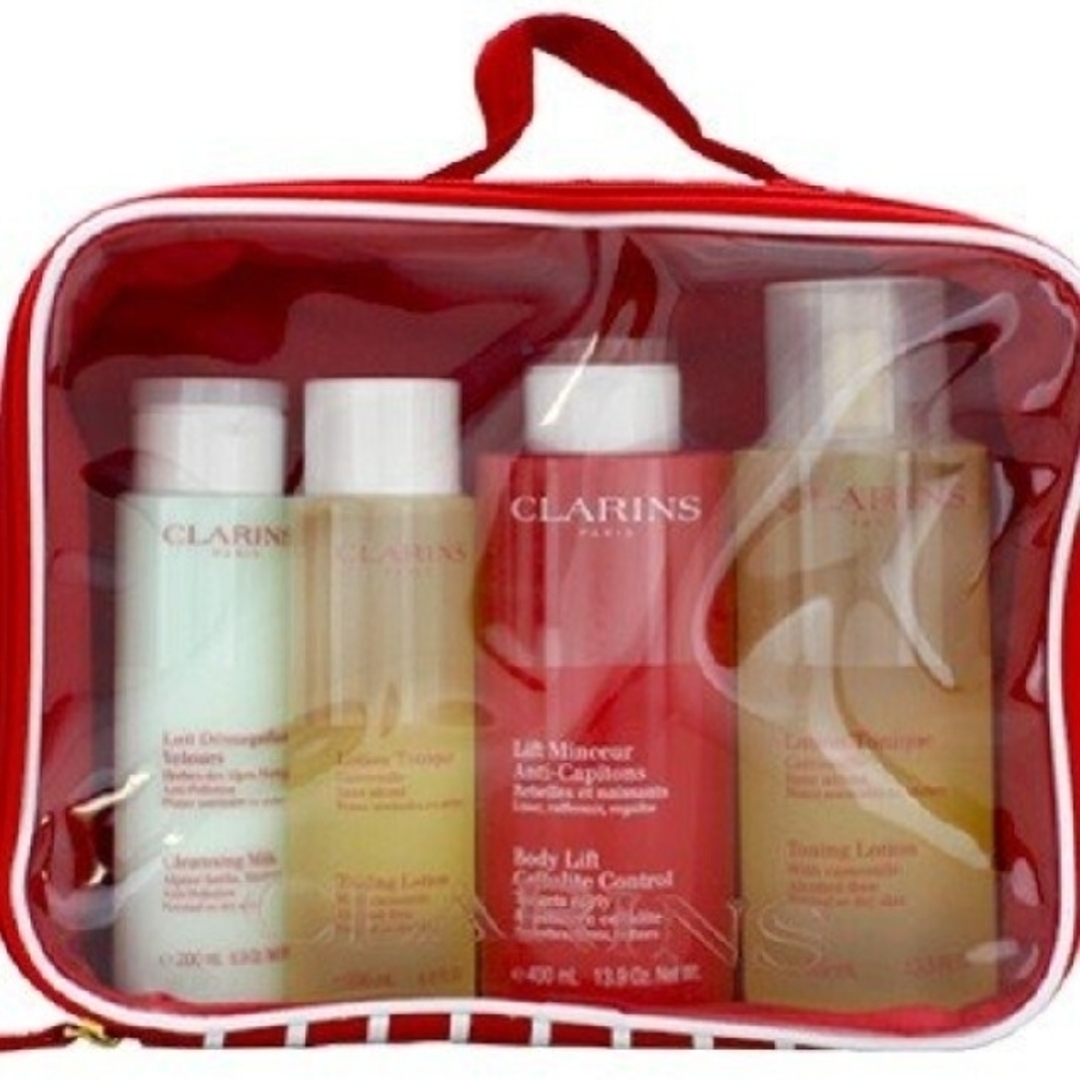 CLARINS(クラランス)のクラランス CLARINS ストライプポーチL #レッド レディースのバッグ(その他)の商品写真