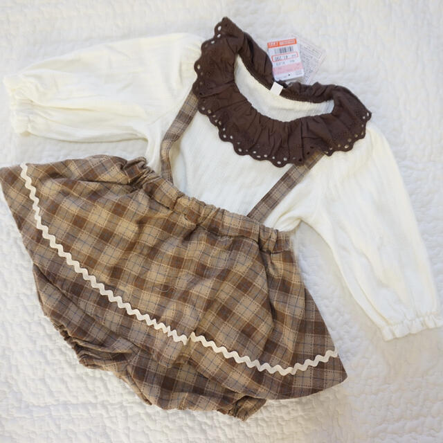 しまむら(シマムラ)のチェックワンピース　トップスセット キッズ/ベビー/マタニティのキッズ服女の子用(90cm~)(ワンピース)の商品写真