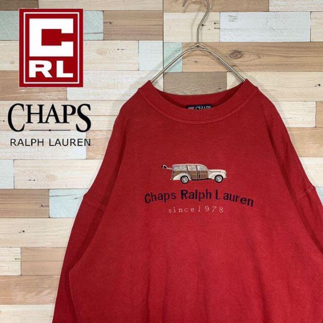 POLO RALPH LAUREN(ポロラルフローレン)の古着 90s CHAPS ラルフローレン スウェット トレーナー 赤 刺繍 車 メンズのトップス(スウェット)の商品写真