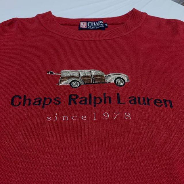 POLO RALPH LAUREN(ポロラルフローレン)の古着 90s CHAPS ラルフローレン スウェット トレーナー 赤 刺繍 車 メンズのトップス(スウェット)の商品写真