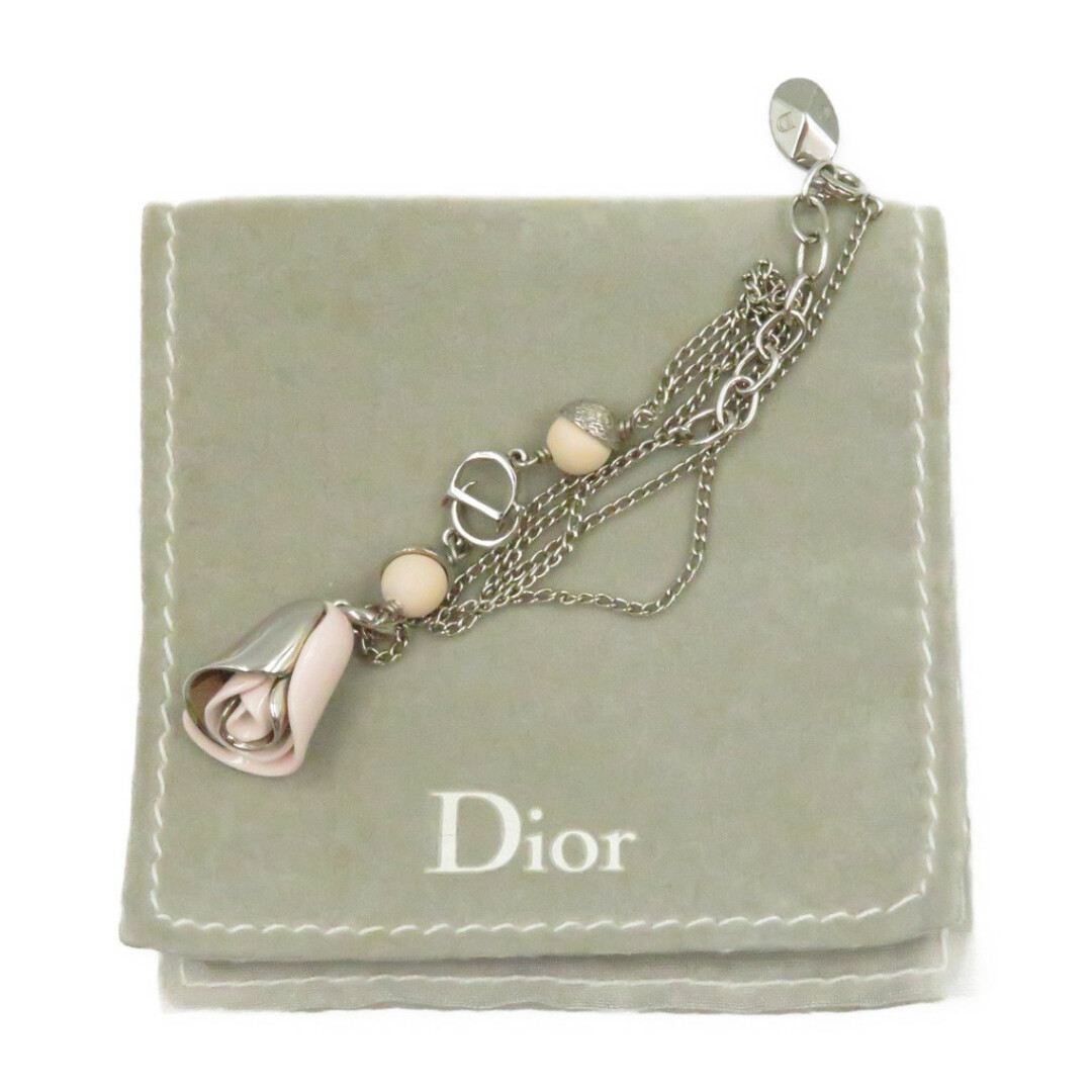 美品 ディオール バラ フラワー モチーフ シルバー金具 ネックレス アクセサリー 0262  Dior