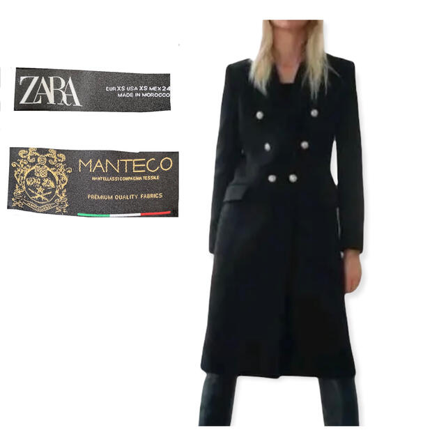 美品 ZARA 高級イタリア生地MANTECO ダブルチェスターコート 金ボタン