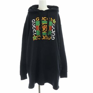 グッチ(Gucci)のグッチパーカーワンピース スウェット 長袖 ひざ丈 オーバーサイズ XS 黒(ひざ丈ワンピース)