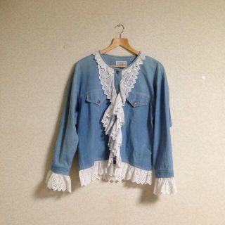 値下げ レース付ガーリーデニムジャケット(Gジャン/デニムジャケット)