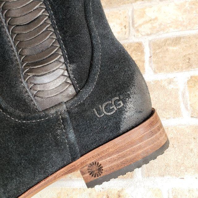 UGG アグ ☆ スエードレザー ブーツ ミドル丈 黒 24 インソールボア